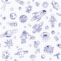 Vector doodle space seamless pattern with space objects