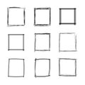 Vector Doodle Squares Set, Blank Frames Collection, Black Scribble Geometric Shapes Isolated.