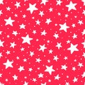 Vector Doodle Star Seamless Pattern. Cute sketch hand drawn stars print on red background. Holiday festive texture for Royalty Free Stock Photo