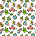 Vector doodle style ecological seamless pattern.