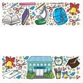 School pattern. Vector doodle style icons. Mathematis, astronomy, geography, biology, physics. Royalty Free Stock Photo