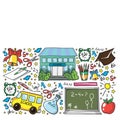 School pattern. Vector doodle style icons. Mathematis, astronomy, geography, biology, physics. Royalty Free Stock Photo