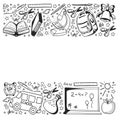 School pattern. Online education. Vector doodle style icons. Mathematis, astronomy, geography, biology, physics. Royalty Free Stock Photo