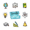 Vector doodle style school set. Cute hand drawn collection of education objects