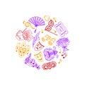 Vector doodle theatre elements in circle illustration Royalty Free Stock Photo