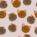 Vector doodle various cats illustration seamless pattern in redhead, brown and pink colours