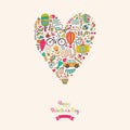 Vector doodles heart, valentine's day card. Kids, travel, enjoy