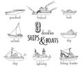 Vector doodles nautical vessel icons set.