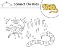 Vector dot-to-dot activity with cute animal. Connect the dots game. Tiger line drawing. Funny tropical coloring page Royalty Free Stock Photo