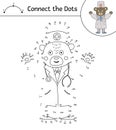 Vector dot-to-dot activity with cute animal doctor with his hands up. Connect the dots game. Bear medic line drawing. Funny