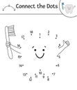 Vector dot-to-dot activity with cute kawaii tooth holding toothbrush. Connect the dots game. Funny teeth care character. Dental
