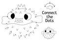 Vector dot-to-dot and color activity with cute blow fish. Under the sea connect the dots game for children with funny water animal
