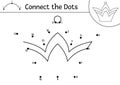 Vector dot-to-dot and color activity with cute crown. Magic kingdom connect the dots game for children with king headwear. Fairy