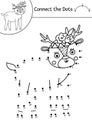 Vector dot-to-dot and color activity with cute deer. Spring holiday connect the dots game for children with funny forest animal.