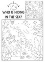 Vector dot-to-dot and color activity with cute dolphin hidden in landscape. Under the sea connect the dots game for children with Royalty Free Stock Photo