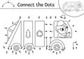 Vector dot-to-dot and color activity with cute garbage truck. Ecological connect the dots game for children. Eco awareness