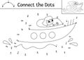 Vector dot-to-dot and color activity with cute girl on speedboat. Transportation connect the dots game for children with funny