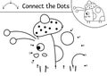 Vector dot-to-dot and color activity with cute ladybird. Forest connect the dots game for children with funny insect in hat.
