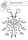 Vector dot-to-dot and color activity with cute ladybird. Spring holiday connect the dots game for children with funny forest