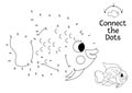 Vector dot-to-dot and color activity with cute parrotfish. Under the sea connect the dots game for children with funny water Royalty Free Stock Photo
