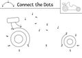 Vector dot-to-dot and color activity with cute racing car. Transportation connect the dots game for children with funny race auto