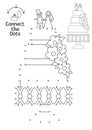 Vector dot-to-dot and color activity with cute wedding cake decorated with flowers, bride and groom. Marriage ceremony connect the Royalty Free Stock Photo