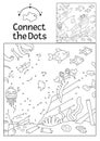 Vector dot-to-dot and color activity with wrecked ship hidden in landscape. Under the sea connect the dots game for children.