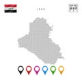 Vector Dotted Map of Iraq. Simple Silhouette of Iraq. The National Flag of Iraq. Set of Multicolored Map Markers Royalty Free Stock Photo