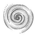 Vector dotted top view spiral of Tornado or Typhoon or Hurricane in black isolated on white background. Dotted swirl of Whirlwind.