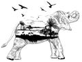 Vector Double exposure, African elephant for your design