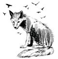 Vector Double exposure, fox, wildlife concept