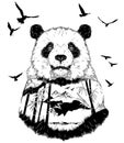 Vector Double exposure, Hand drawn panda Royalty Free Stock Photo