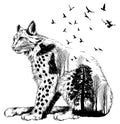 Vector Double exposure, lynx, wildlife concept