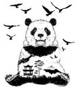 Vector Double exposure, panda bear Royalty Free Stock Photo