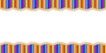 Vector double wavy border made of colored wooden pencils row isolated on white background.