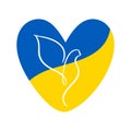 Vector Dove of peace in the heart in blue and yellow colors of the flag of Ukraine. Stop war in Ukraine. The concept of Royalty Free Stock Photo