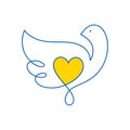 Vector Dove of peace and heart inside in blue and yellow colors of the flag of Ukraine. Stop war in Ukraine. The concept Royalty Free Stock Photo