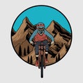 Vector downhill mountain biking badge,label with rider on a bike . downhill illustration Premium Vector