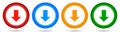 Vector download round button. arrow down icon four colors