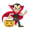 Dracula cartoon character hold the halloween pumpkin