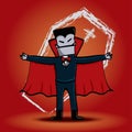 Vector : Dracula Vampire on red background, Halloween Cartoon