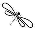 Vector dragon-fly silhouette. Cartoon graphic illustration of damselfly isolated with black and white wings. Sketch insect dragonf