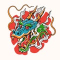 Dragon Head Colored Tattoo Design Illustration Old School