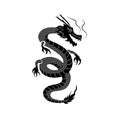 Vector Dragon, Oriental Ornament, Back and White Illustration, Tattoo Style Sketch Isolated.