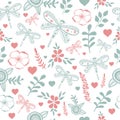 Vector dragonfly and flowers nature seamless