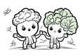 Vector Draw, Cute Broccoli, Lineart
