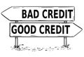 Two Arrow Sign Drawing of Bad or Good Credit Decision Royalty Free Stock Photo