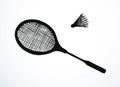 Vector drawing. Badminton racket and shuttlecock Royalty Free Stock Photo