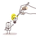 Drawing Big Hand - Cartoon Businessman with Light Bulb