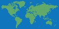 Big Tetragon world map vector green on blue